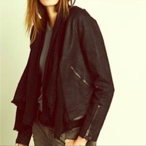Free People Waxed Denim Moto Jacket